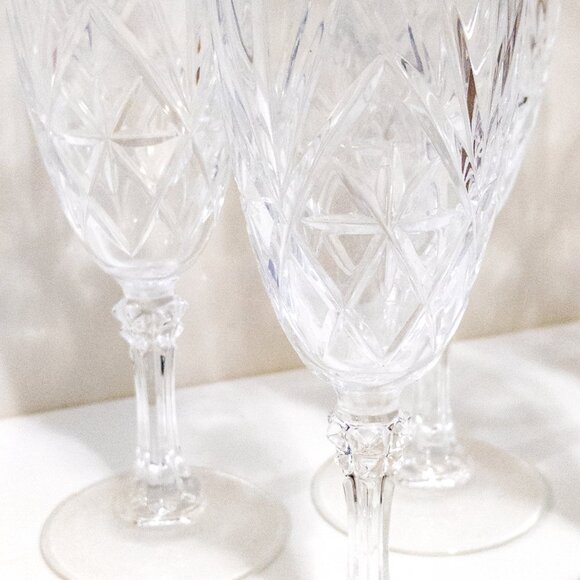 5 Pcs Cut Crystal Champagne Flutes / Elegant Drinkware Glassware / Wedding Party - Picture 5 of 6